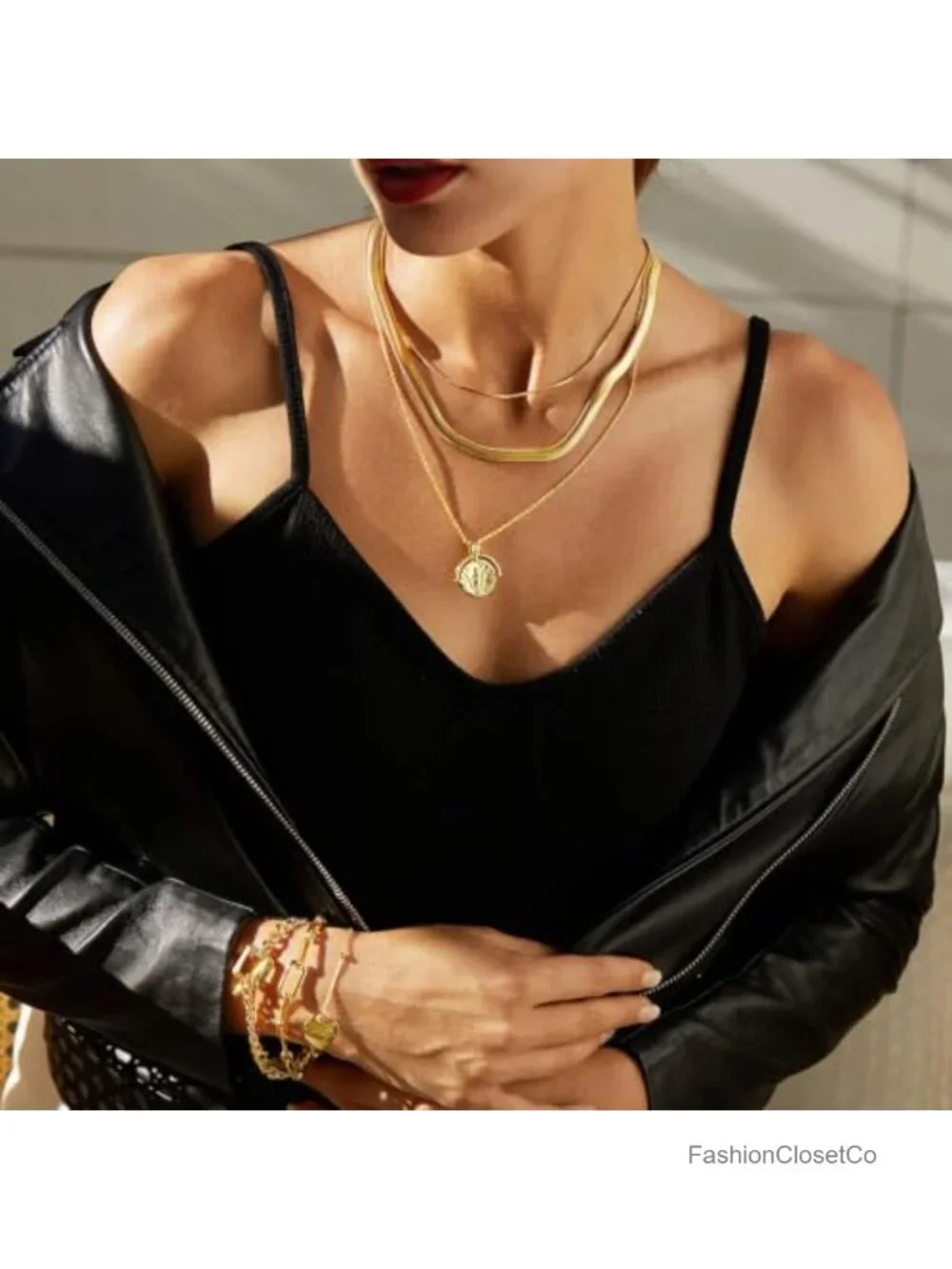 18k Gold Plated Layered Choker Necklace with Roman Coin Pendant